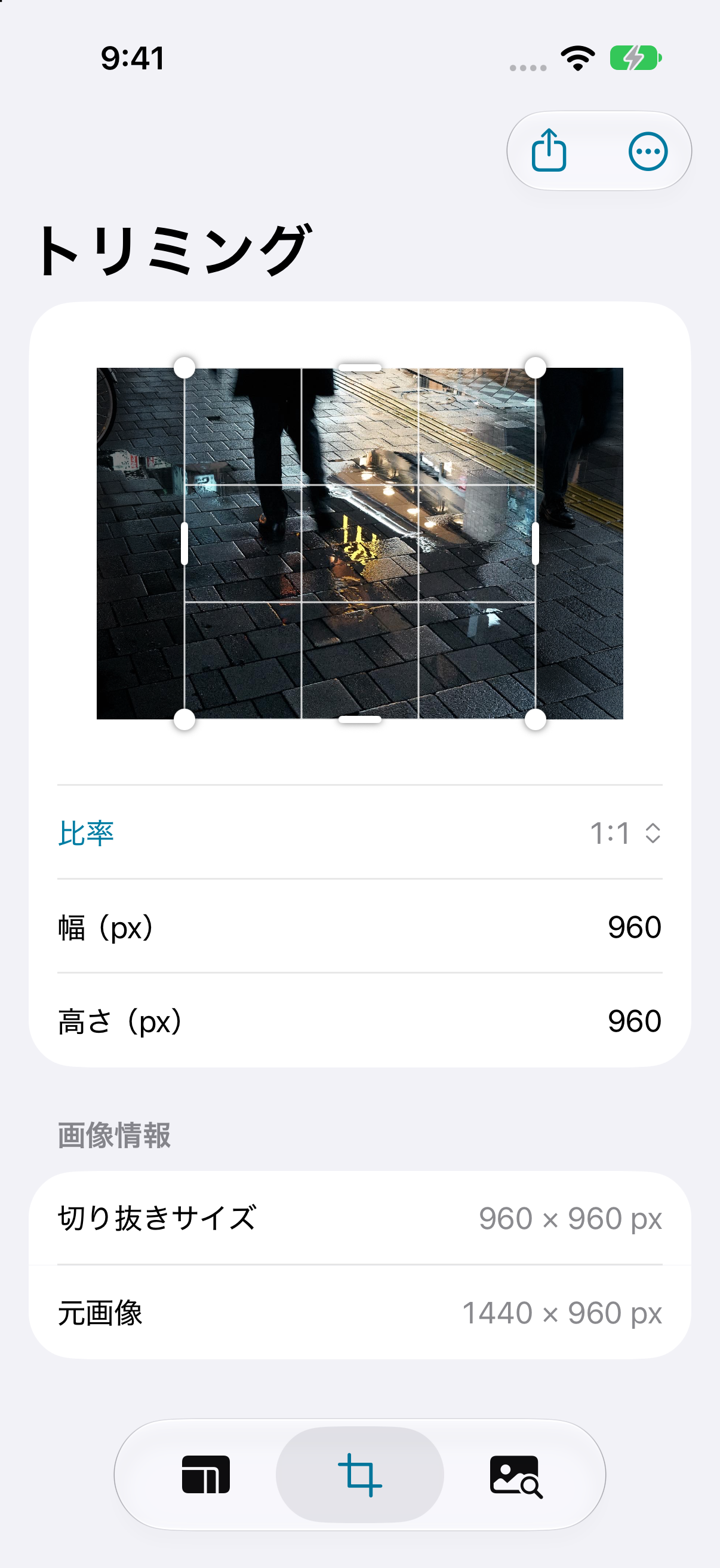 iPhone版：写真のトリミング画面