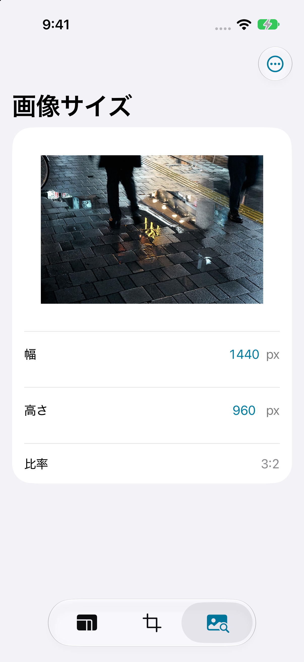 iPhone版：画像サイズと比率を確認する画面